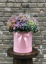 Цветочная композиция из Гипсофила и Розы в шляпной коробке в Скобелевской Краснодарский край