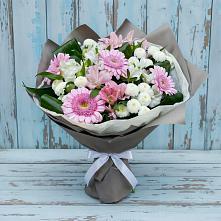 Букет цветов из:  Герберы, Альстромерии и Хризантемы в Скобелевской Краснодарский край