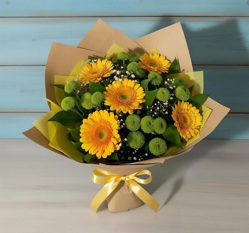 Букет цветов из: Герберы и Хризантемы в Скобелевской Краснодарский край