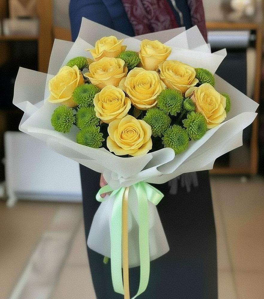 Букет цветов из: Хризантемы и Розы в Скобелевской Краснодарский край