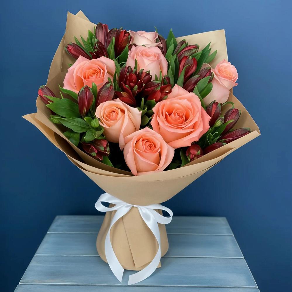 Букет цветов из: Розы и Альстромерии в Скобелевской Краснодарский край