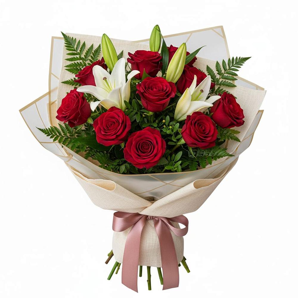 Букет цветов из: Лилии и Розы в Скобелевской Краснодарский край