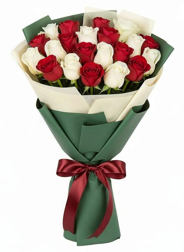 Букет Микс из красных и белых роз в Скобелевской Краснодарский край