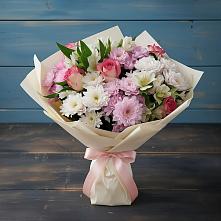 Букет цветов из:  Хризантемы, Альстромерии и Розы в Скобелевской Краснодарский край