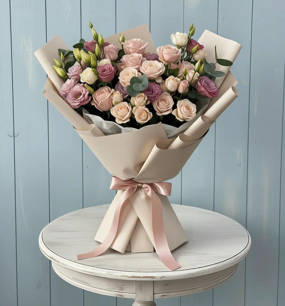 Букет цветов из: Розы и Лизиантусы в Скобелевской Краснодарский край