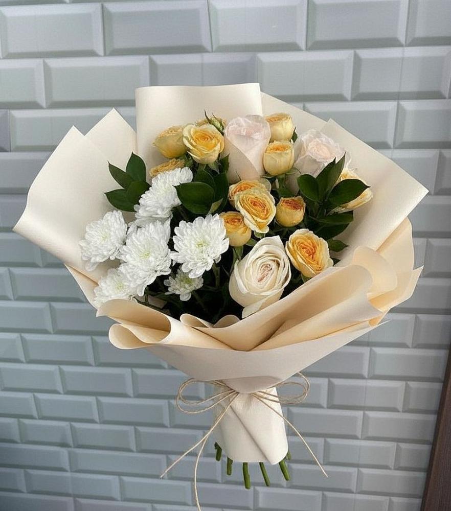 Букет цветов из: Розы и Хризантемы в Скобелевской Краснодарский край