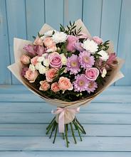 Букет цветов из:  Хризантемы, Розы и Альстромерии в Скобелевской Краснодарский край