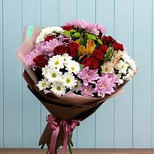 Букет цветов из:  Розы, Хризантемы и Альстромерии в Скобелевской Краснодарский край