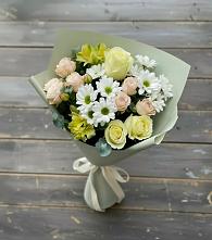 Букет цветов из:  Альстромерии, Розы и Хризантемы в Скобелевской Краснодарский край