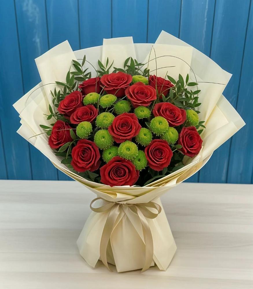 Букет цветов из: Розы и Хризантемы в Скобелевской Краснодарский край